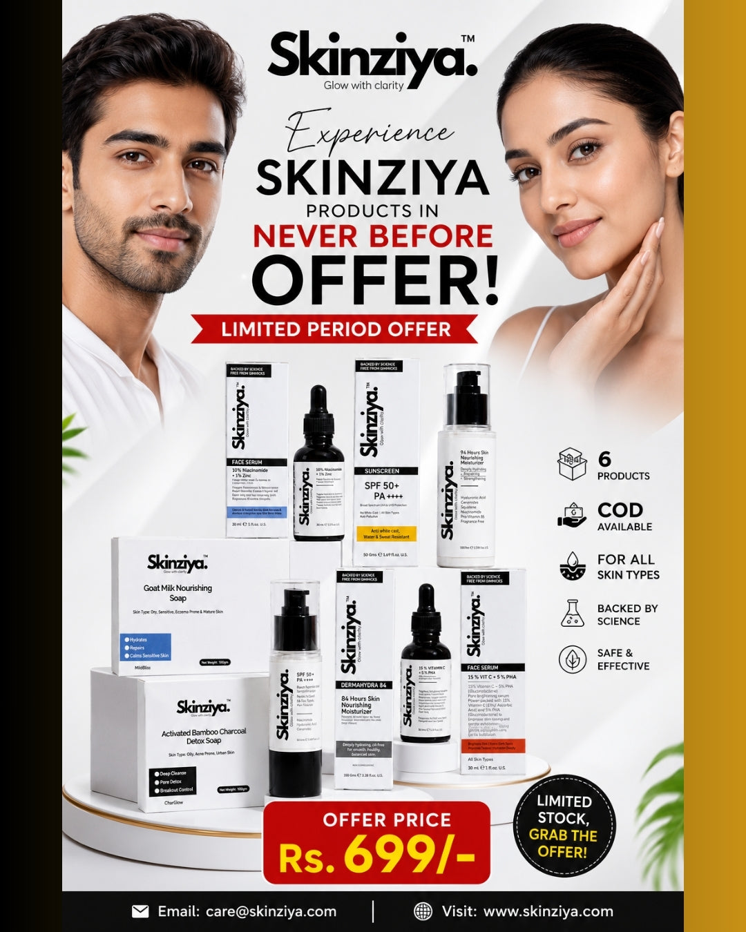 Experience Skinziya's 6 Premium Skincare Products at Just ₹699!