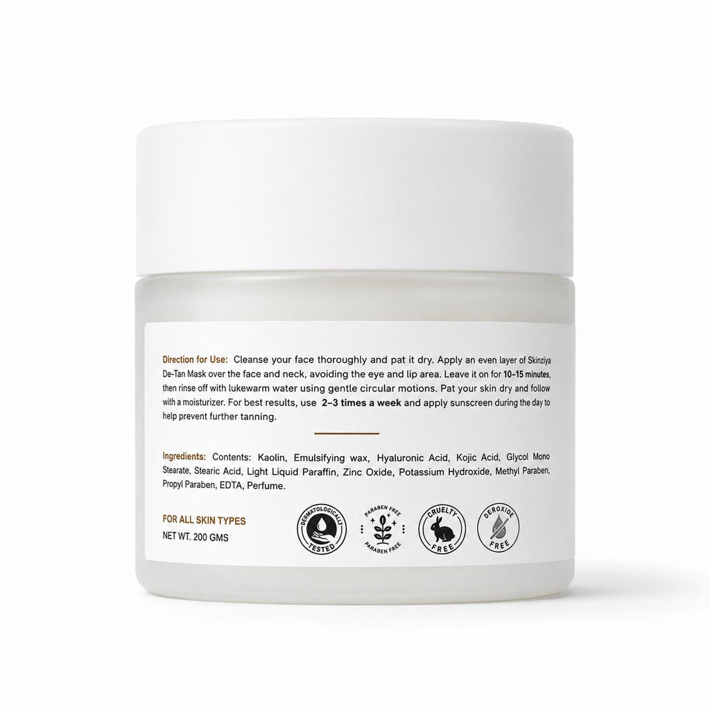 Skinziya De-Tan Face Mask | Kojic Acid Face Mask for Tan Removal & Glowing Skin | 200 Gms