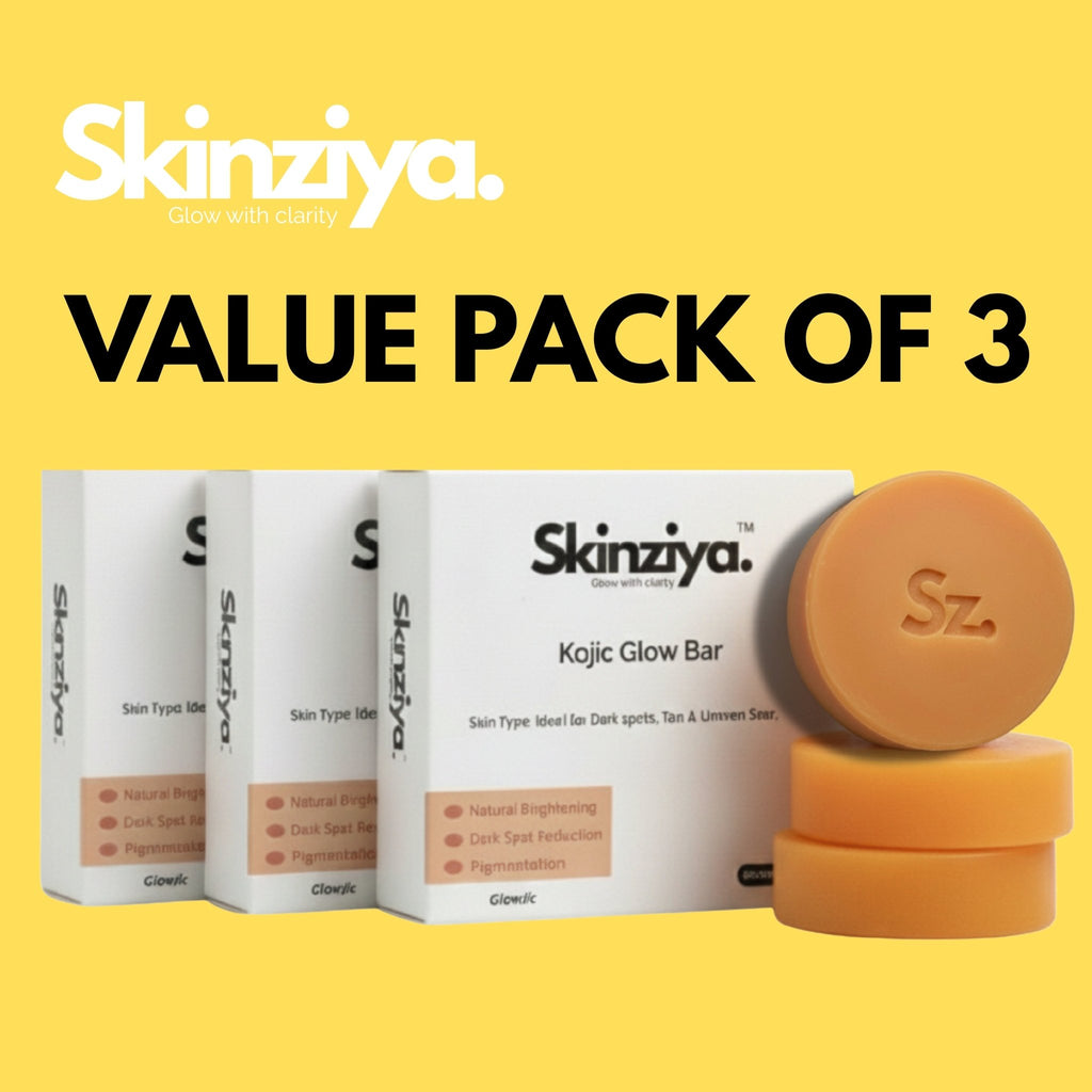 Glowjic Kojic Acid Soap, De Tan, Anti Pigmentation, Brightening Bar for Face & Body Pack of 3 - Skinziya