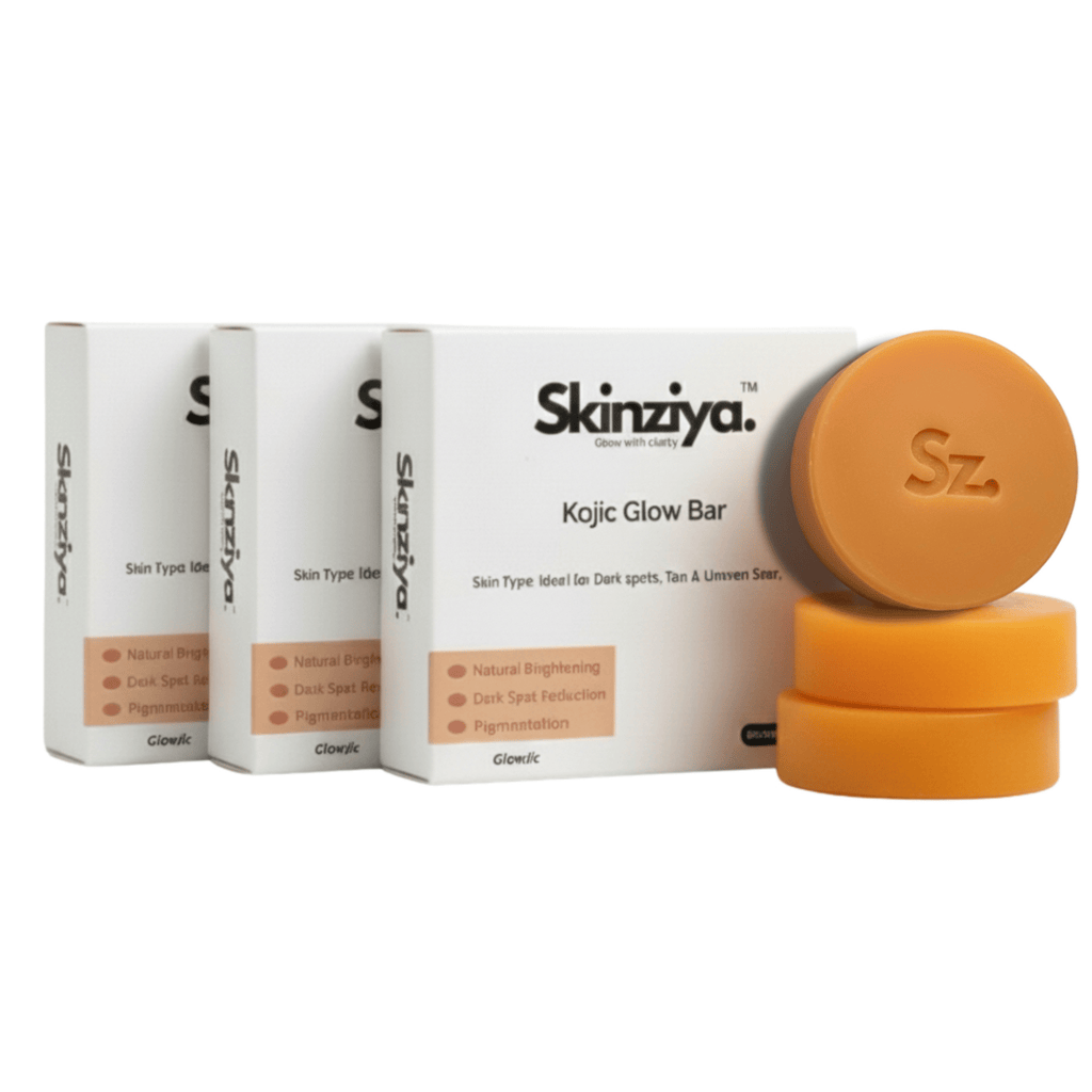 Glowjic Kojic Acid Soap, De Tan, Anti Pigmentation, Brightening Bar for Face & Body Pack of 3 - Skinziya