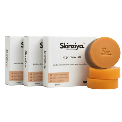 Glowjic Kojic Acid Soap, De Tan, Anti Pigmentation, Brightening Bar for Face & Body Pack of 3 - Skinziya