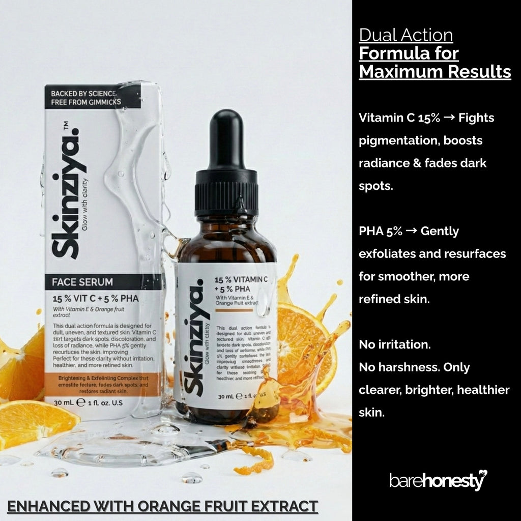 Skinziya 15% Vitamin C + 5% PHA Face Serum – Brightening & Glow Booster - Skinziya