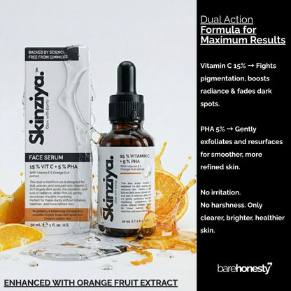 Skinziya 15% Vitamin C + 5% PHA Face Serum – Brightening & Glow Booster - Skinziya