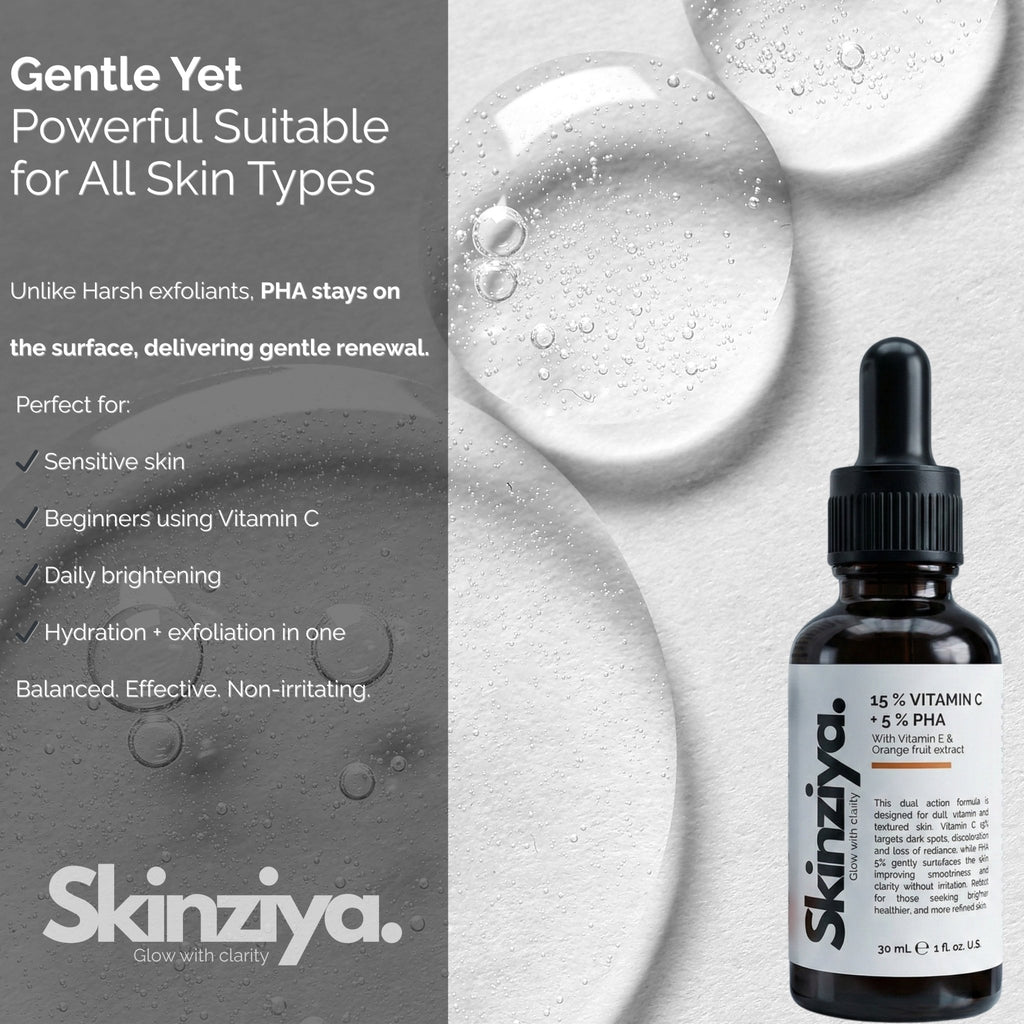 Skinziya 15% Vitamin C + 5% PHA Face Serum – Brightening & Glow Booster - Skinziya