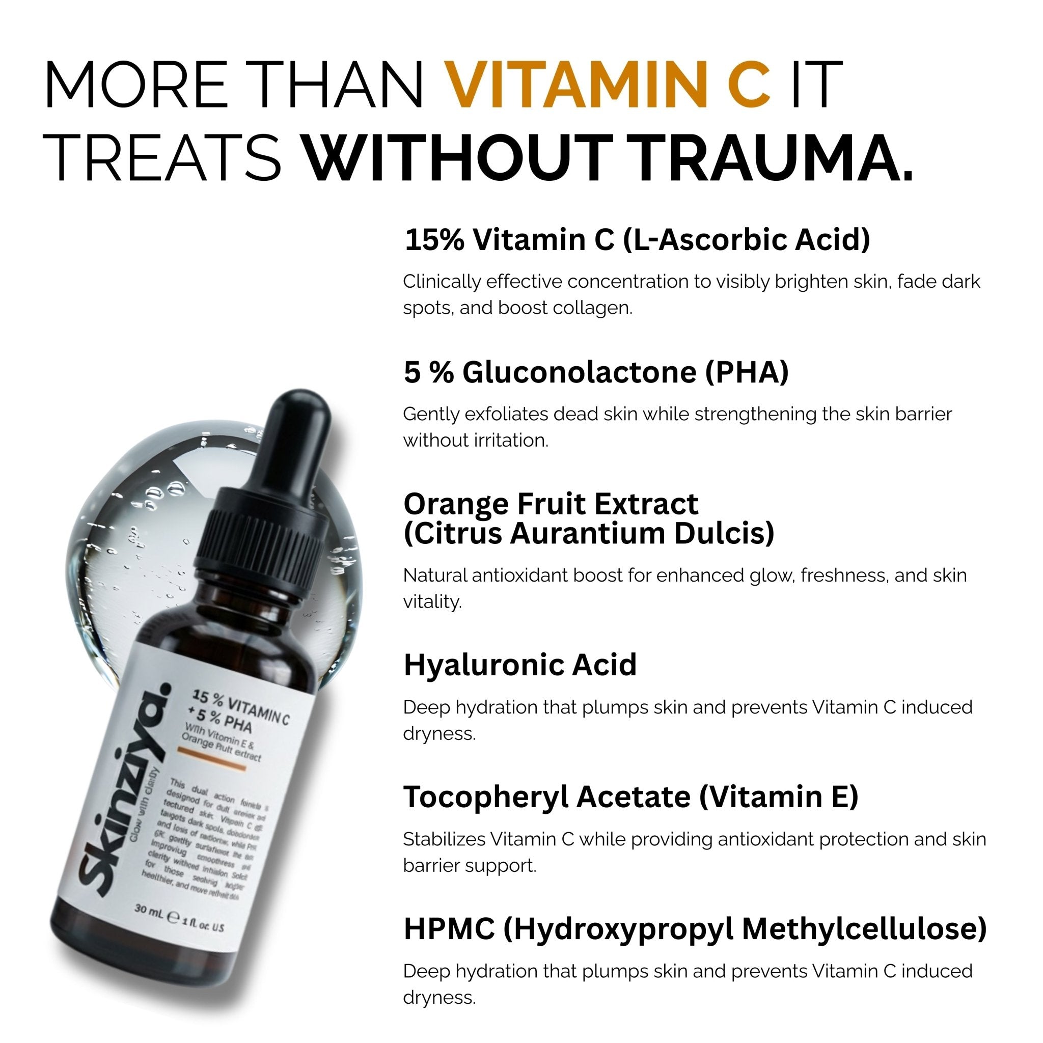 Skinziya 15% Vitamin C + 5% PHA Face Serum – Brightening & Glow Booster - Skinziya