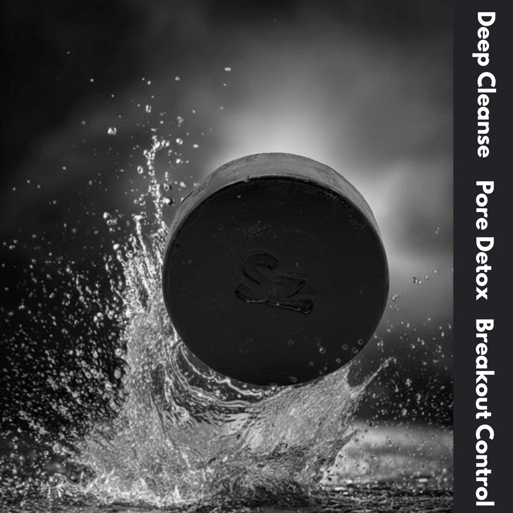 Skinziya Charglow Activated Bamboo Charcoal Soap Deep Detox, Pore Purifying & Oil Control Cleansing Bar with Vitamin E | For Face & Body | Men & Women - Skinziya