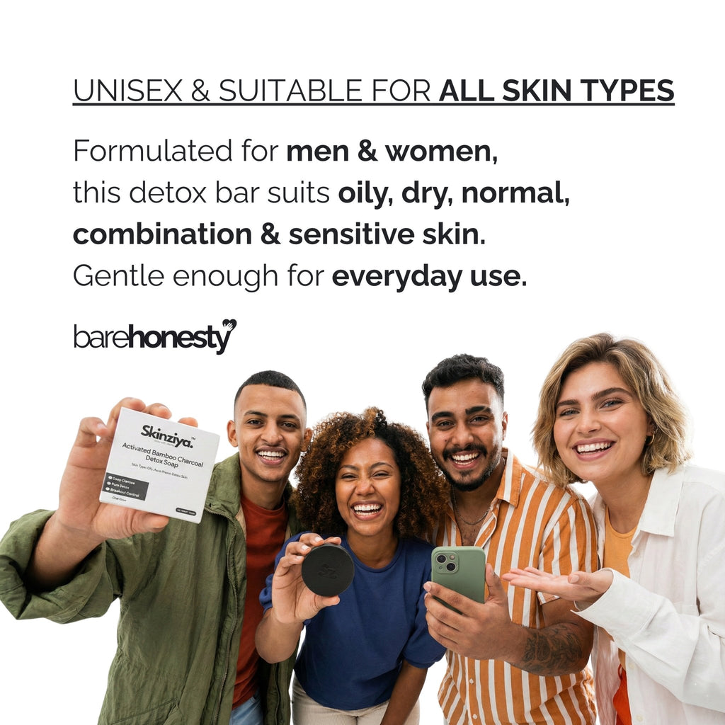 Skinziya Charglow Activated Bamboo Charcoal Soap Deep Detox, Pore Purifying & Oil Control Cleansing Bar with Vitamin E | For Face & Body | Men & Women - Skinziya