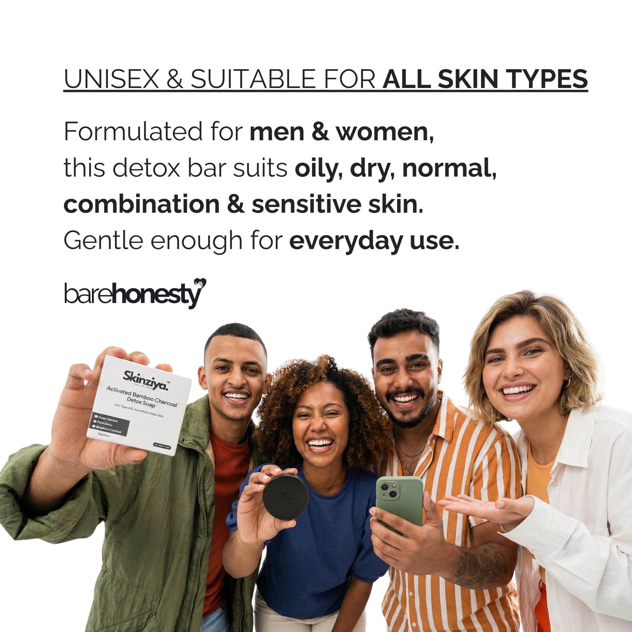 Skinziya Charglow Activated Bamboo Charcoal Soap Deep Detox, Pore Purifying & Oil Control Cleansing Bar with Vitamin E | For Face & Body | Men & Women - Skinziya