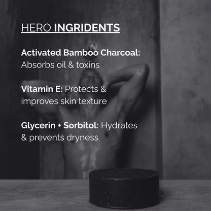 Skinziya Charglow Activated Bamboo Charcoal Soap Deep Detox, Pore Purifying & Oil Control Cleansing Bar with Vitamin E | For Face & Body | Men & Women - Skinziya