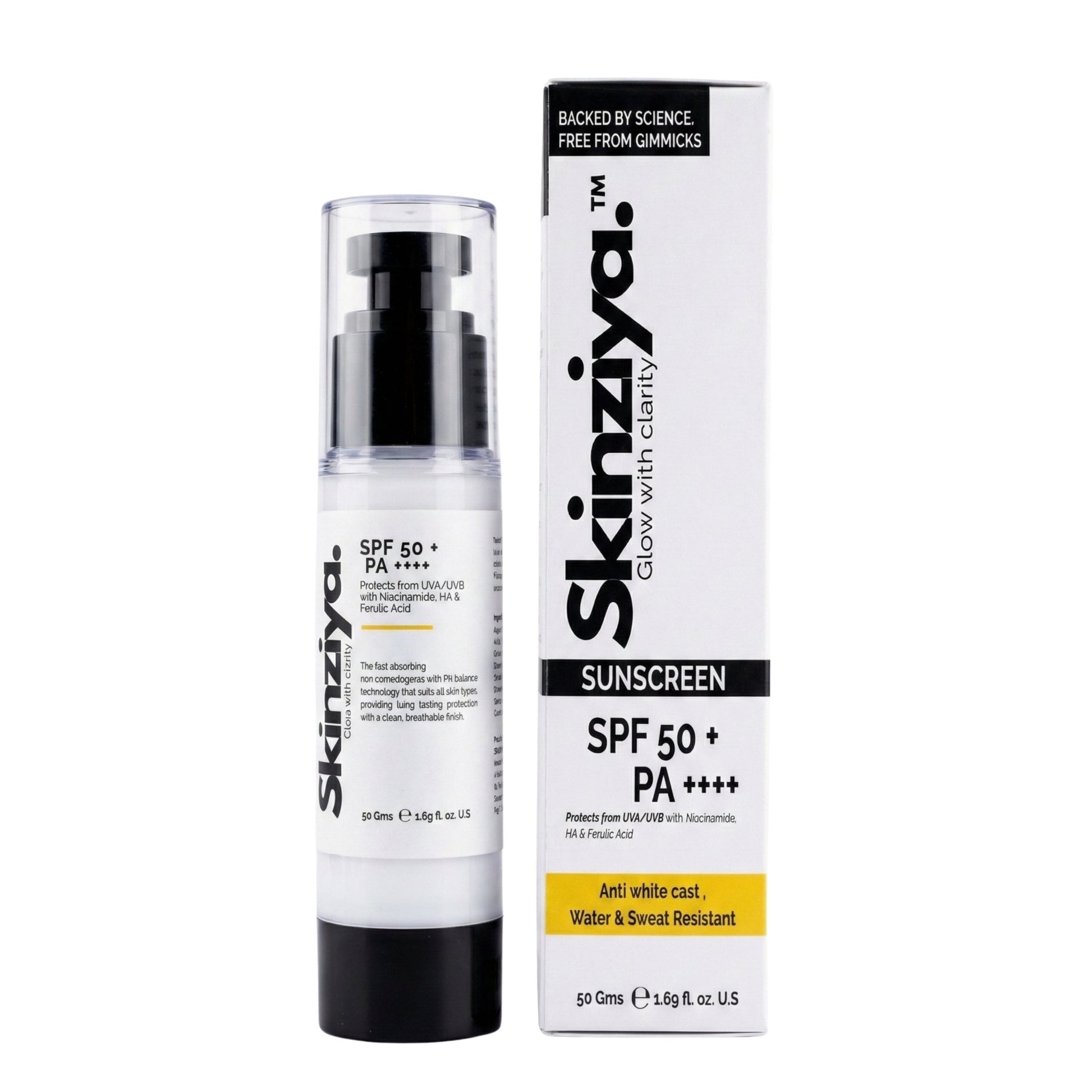 Skinziya SPF 50+ PA++++ Sunscreen – Broad Spectrum UVA/UVB Protection - Skinziya