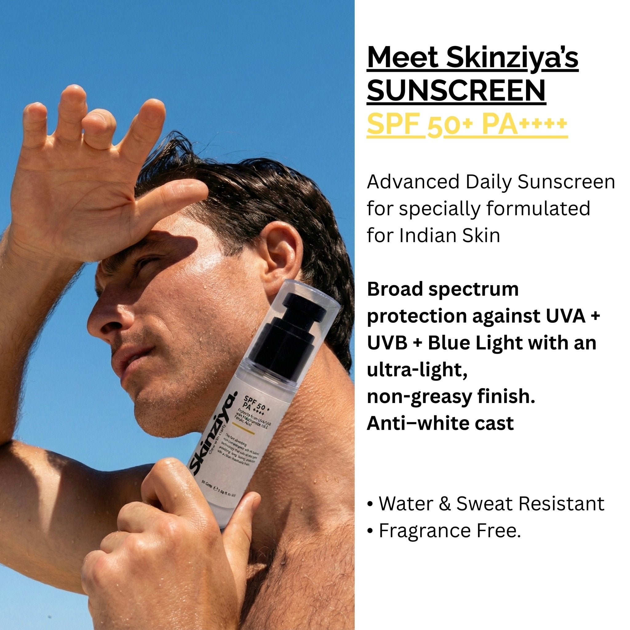 Skinziya SPF 50+ PA++++ Sunscreen – Broad Spectrum UVA/UVB Protection - Skinziya