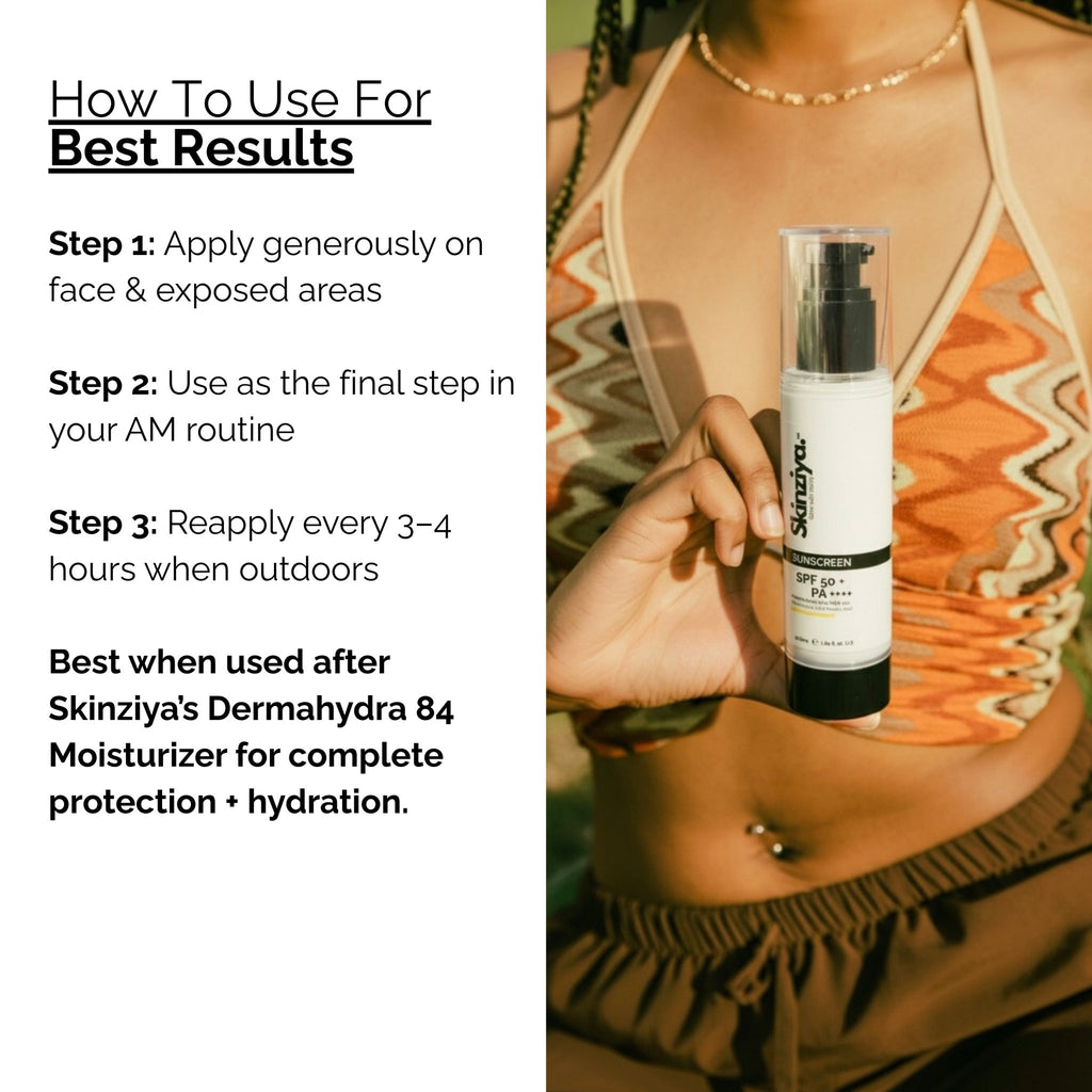 Skinziya SPF 50+ PA++++ Sunscreen – Broad Spectrum UVA/UVB Protection - Skinziya