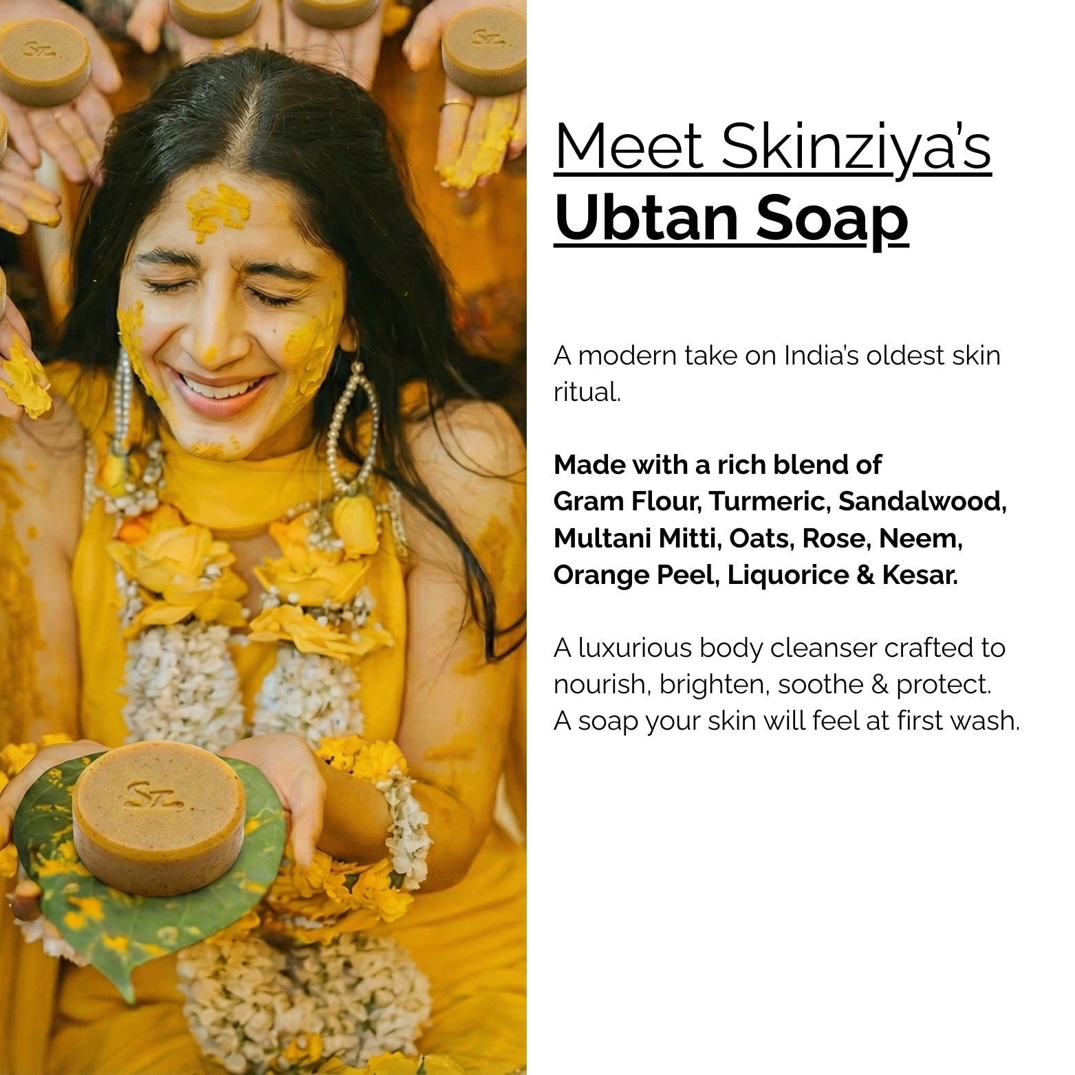 Skinziya Ubtan Herbal Brightening Bath Soap – Turmeric & Sandalwood - Skinziya